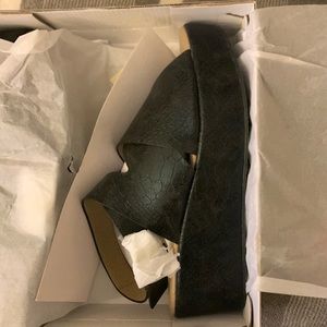 Boutique by Corkys Womens Marseille Platform Wedges Sandal 10 Black Faux Leather